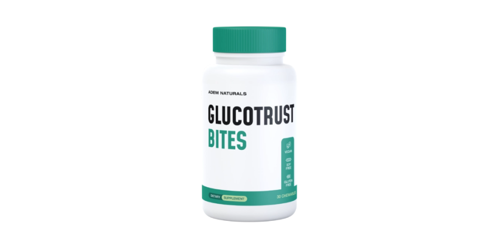 GlucoTrust Bites dietary supplement bottle marketed for general metabolic wellness support