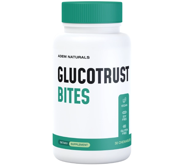GlucoTrust Bites dietary supplement bottle marketed for general metabolic wellness support
